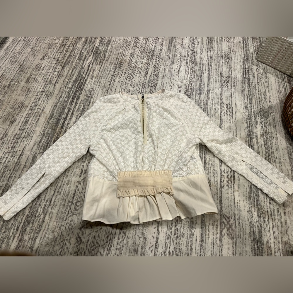 Chic Cream Patterned Women's Blouse